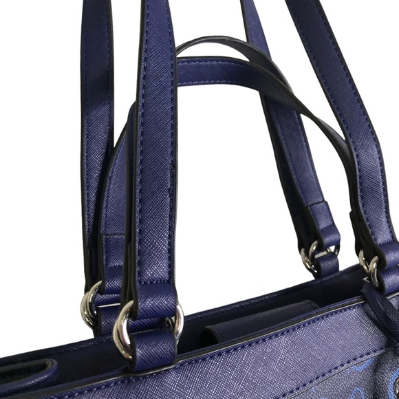 GUESS Women's Elian Satchel Purse Tote Handbag Blue Leather Silver Logo NWOT - Picture 9 of 9